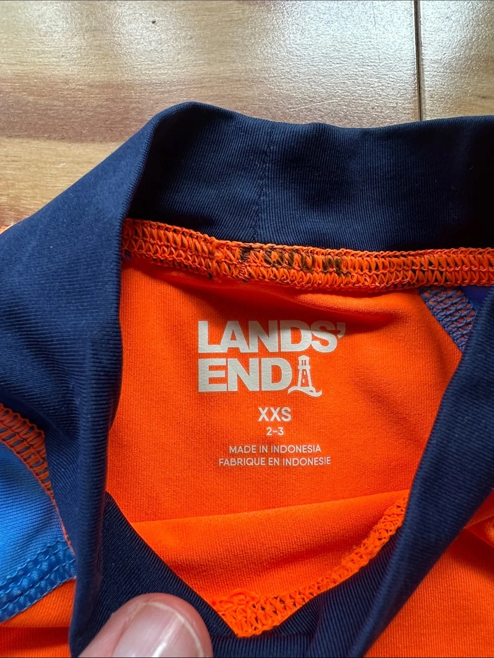 Lands End Kids Orange & Blue Rash Guard Swim Shirt 3T